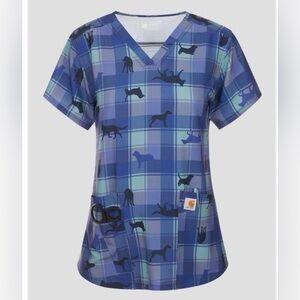 Carhartt Modern Fit V-Neck Scrub Top Womens XS‎ with Dog Print Brand NWT!